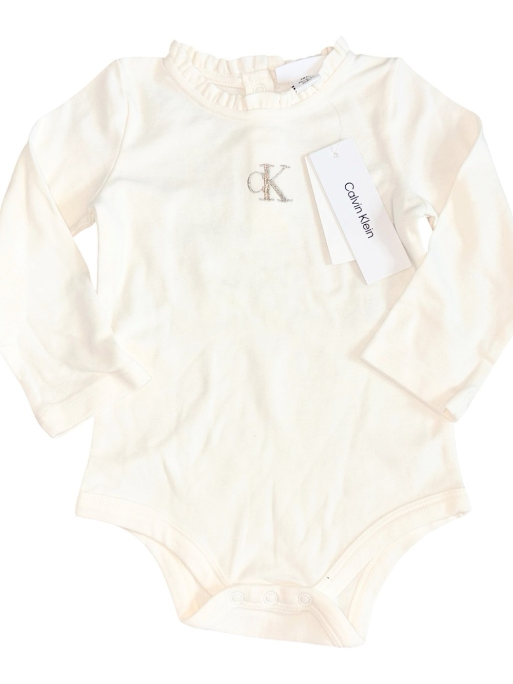 NWT Calvin Klein Cream Ruffle Collar Baby One-Piece size 18m
